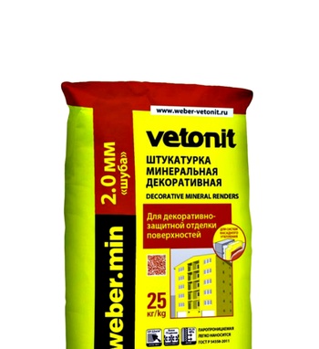 weber.min 2.0 Z c зерном 2.0 мм, фактура "шуба" Декоративная известково-цементная штукатурка, 25кг